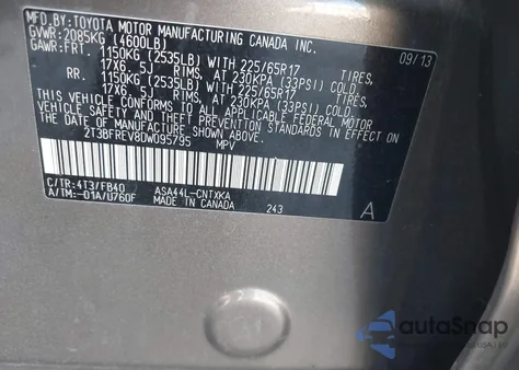 2013 Toyota Rav4 Le from USA, damaged, VIN 2T3BFREV8DW095795